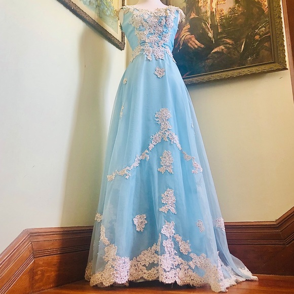 Crystal Blue Handmade Vintage Dress - Picture 1 of 7